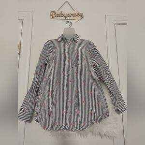 GAP Floral Embroidered Stripe Boyfriend Popover Shirt